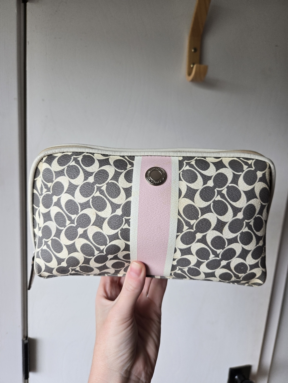 Coach Signature Heritage Stripe Cosmetic Case Clutch Y2K